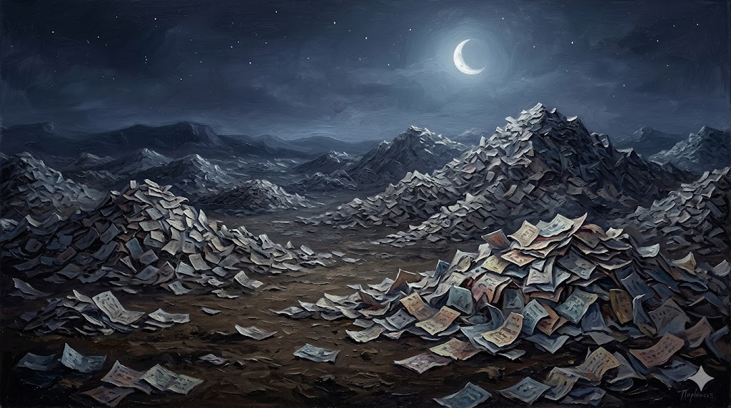 月明かりの下に積み上げられた無数のハズレ馬券