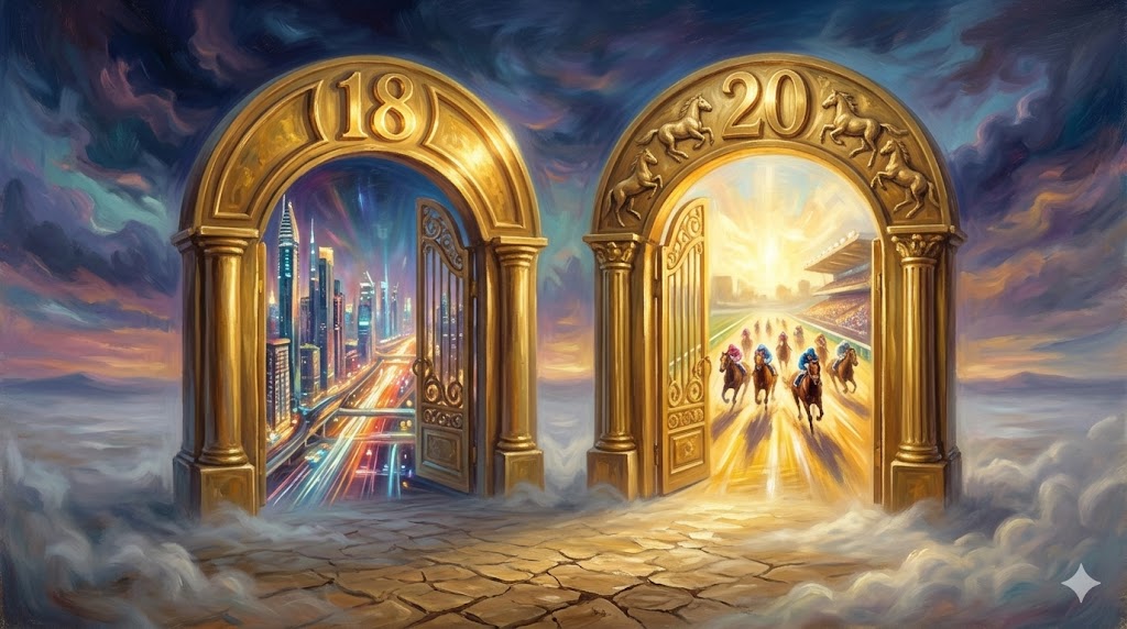 18と20の数字が刻まれた黄金の門