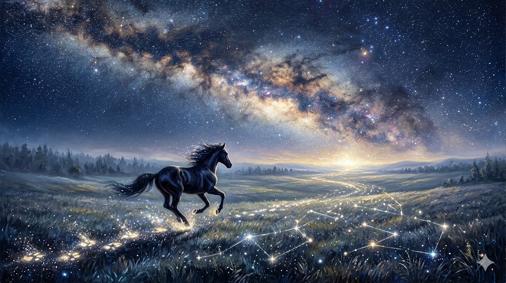 未来へ走る仔馬の影】